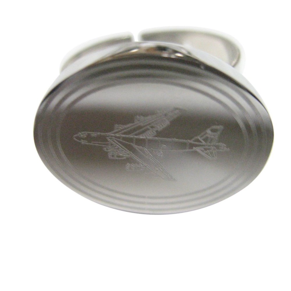 Silver Toned Etched Oval Jumbo Jet Plane Ring